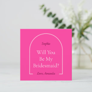 Hot Pink Disco Boogie Will You Be My Bridesmaid Holiday Card