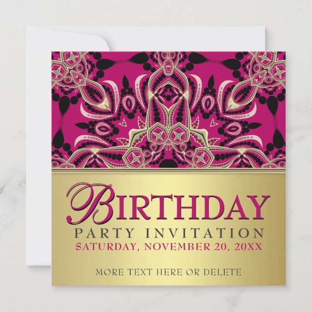 Hot Pink Diva Gal Birthday Party Invitations (Front)