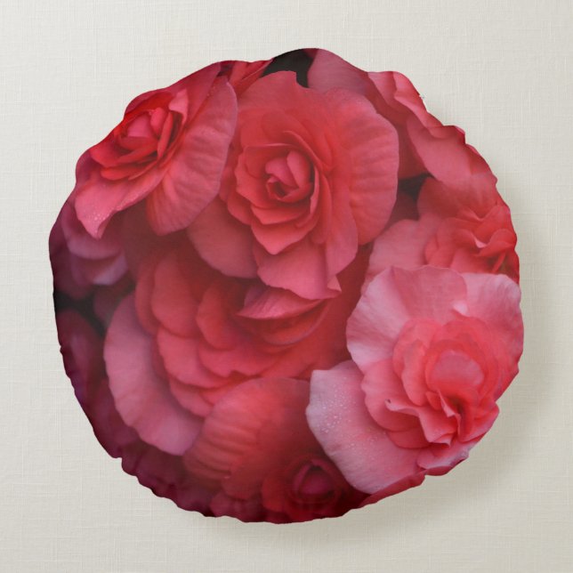 Hot Pink Double Begonia Round Cushion (Back)
