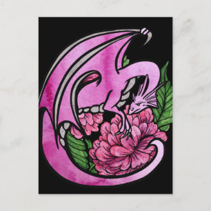 Hot Pink Dragon Floral Flowers Geek Girl Postcard
