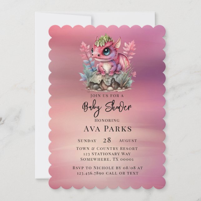 Hot Pink Dragon Girl Baby Shower  Invitation (Front)