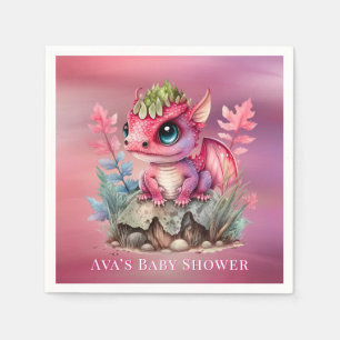Hot Pink Dragon Girl Baby Shower Napkin
