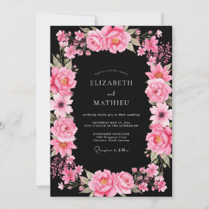 Hot Pink Dramatic Botanical Wedding Invitation