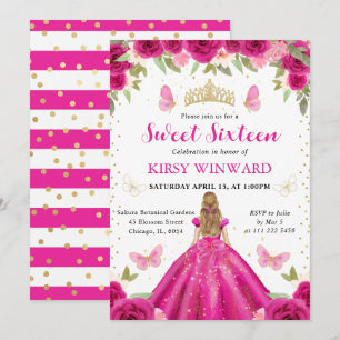 Hot Pink Dress Blonde Princess Sweet 16 Invitation