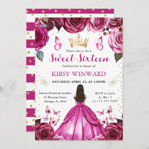 Hot Pink Dress Brunette Princess Sweet 16 Invitation