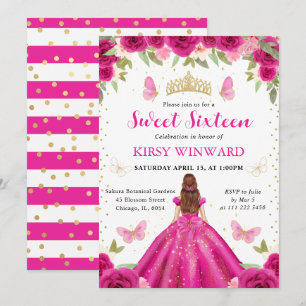 Hot Pink Dress Red Haired Princess Sweet 16 Invitation
