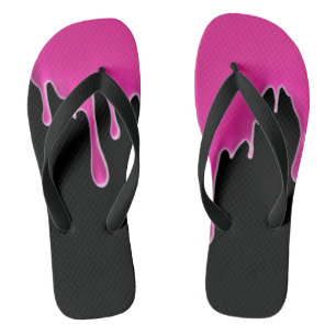 Hot Pink Drip Flip Flops, Adult Wide Strap Thongs