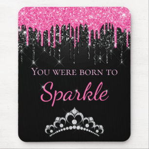 Hot Pink Dripping Faux Glitter Born to Sparkle Mouse Pad