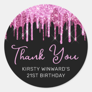 Hot Pink Dripping Glitter Birthday Classic Round Sticker