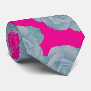 Hot Pink Dusty Blue Floral Rose Vintage Gift Favor Tie