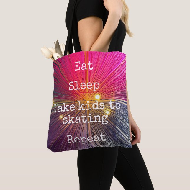 Hot Pink Eat Sleep Take Kids To Skating Repeat Fun Tote Bag (Close Up)