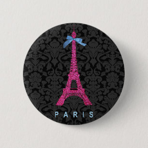 Hot Pink Eiffel Tower in faux glitter 6 Cm Round Badge