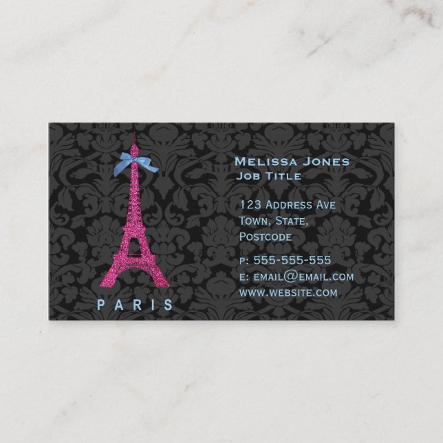 Hot Pink Eiffel Tower in faux glitter Business Card (Front)