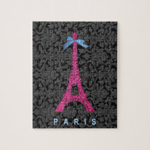 Hot Pink Eiffel Tower in faux glitter Jigsaw Puzzle