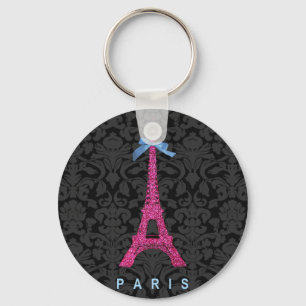 Hot Pink Eiffel Tower in faux glitter Key Ring