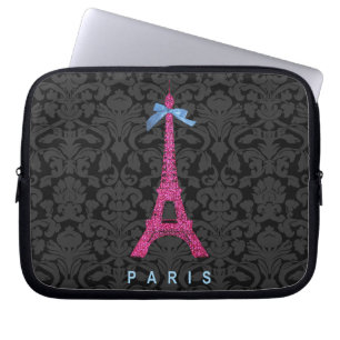 Hot Pink Eiffel Tower in faux glitter Laptop Sleeve
