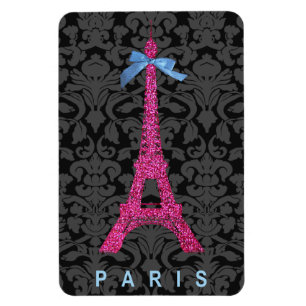 Hot Pink Eiffel Tower in faux glitter Magnet