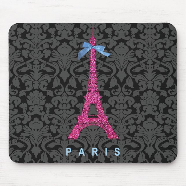 Hot Pink Eiffel Tower in faux glitter Mouse Pad (Front)