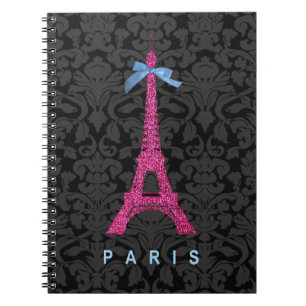 Hot Pink Eiffel Tower in faux glitter Notebook
