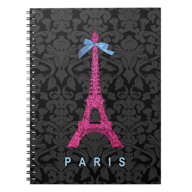 Hot Pink Eiffel Tower in faux glitter Notebook (Front)