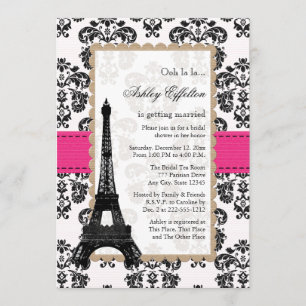 Hot Pink Eiffel Tower Parisian Bridal Shower Invitation