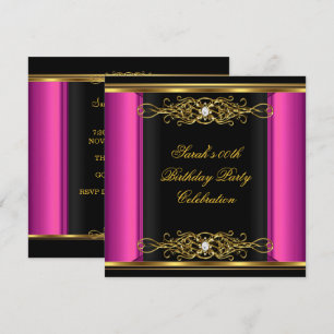 Hot Pink Elegant Birthday Party Black Gold Invitation