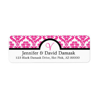 Hot Pink Elegant Monogram V Damask Return Address Label