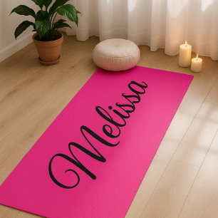 Hot Pink Elegant Script Name Yoga Mat