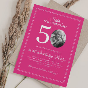 Hot Pink Elegant Surprise 50th Birthday Party Invitation