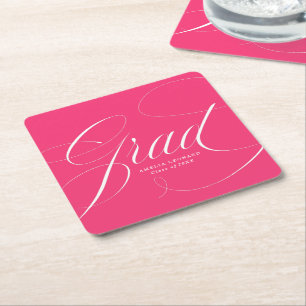 Hot Pink Eloquence Graduation Square Paper Coast Coaster
