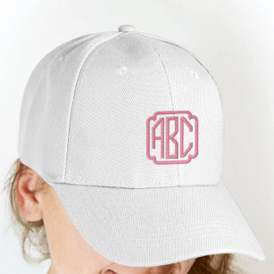 Hot Pink Embroidered Hat Monogram on White Cap
