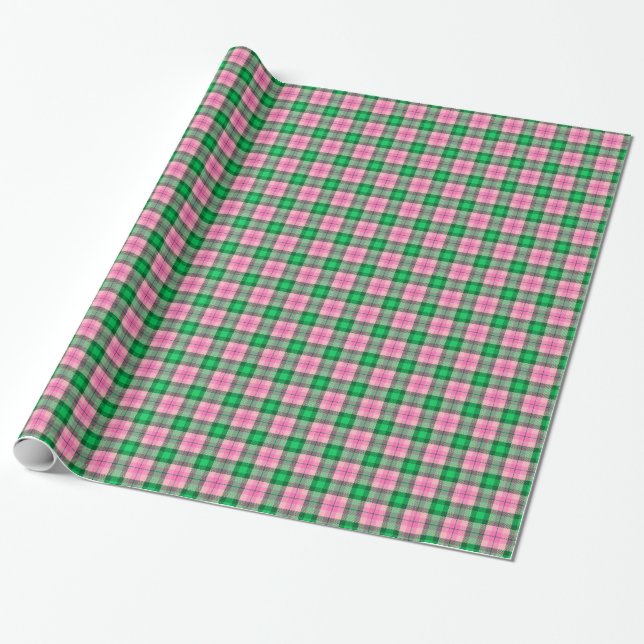 Hot Pink Emerald Forest Green Plaid Tartan Wrapping Paper (Unrolled)