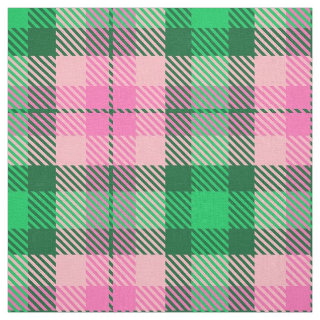 Hot Pink Emerald Forest Green XL Tartan Fabric (Swatch)