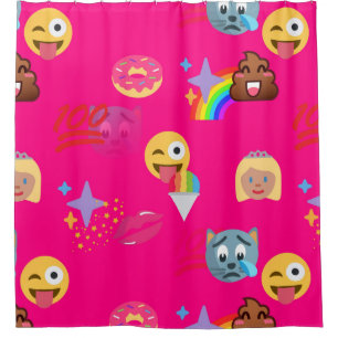 hot pink emoji bathroom shower curtain
