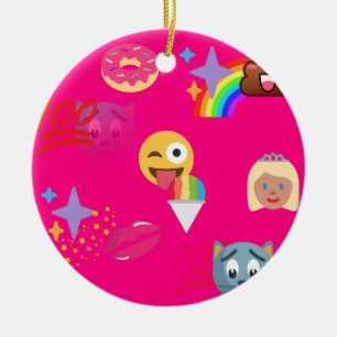 hot pink emoji ceramic ornament