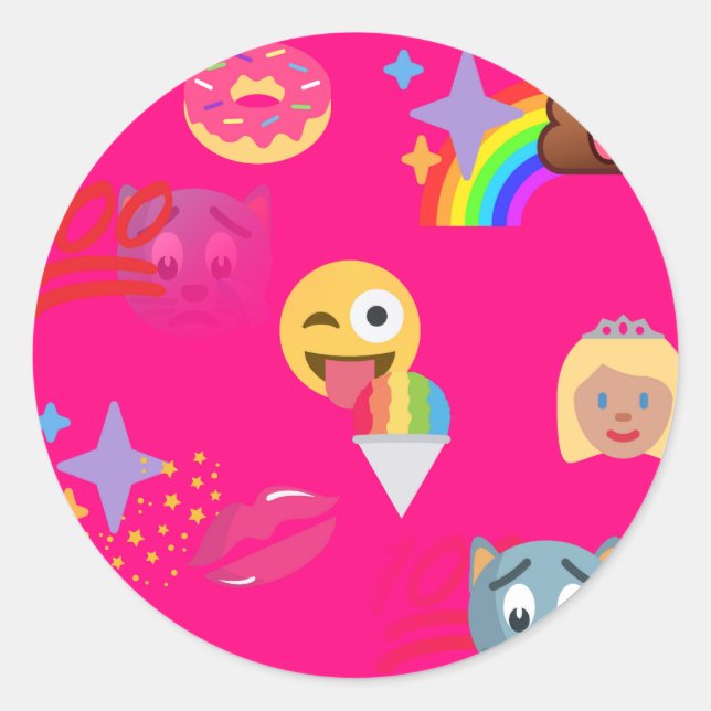 hot pink emoji classic round sticker (Front)