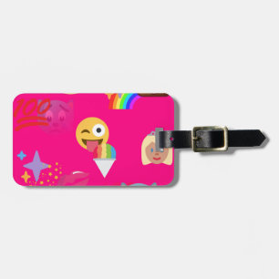 hot pink emoji luggage tag
