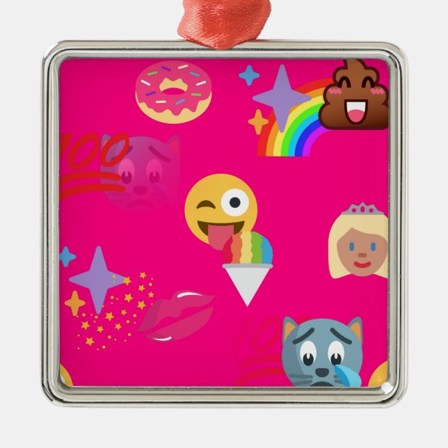 hot pink emoji metal ornament (Front)