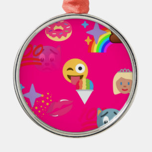 hot pink emoji metal ornament