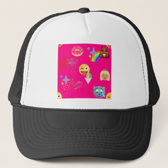 hot pink emoji trucker hat (Front)