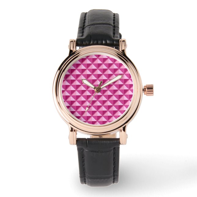 Hot pink, enamel look, studded grid watch (Front)