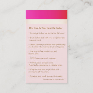 Hot Pink Eyelash Extensions Aftercare Referral Card