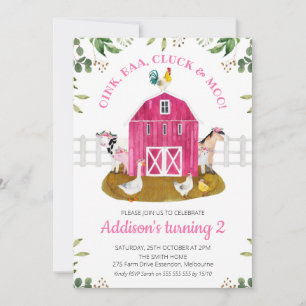 Hot Pink Farm Scene Foliage Birthday Invitation