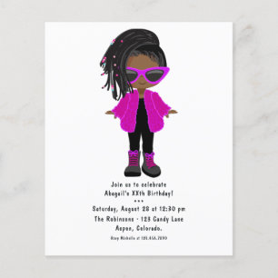 Hot-Pink Fashion Black Girl Party Invitation Flyer
