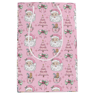Hot Pink Father Christmas Bows Stars Gift Bag
