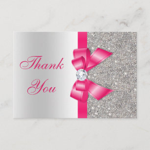 Hot Pink Faux Bow & Diamonds Blank Thank You