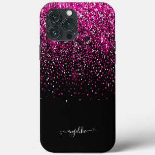 Hot Pink Faux Glitter Bokeh iPhone 13 Pro Max Case
