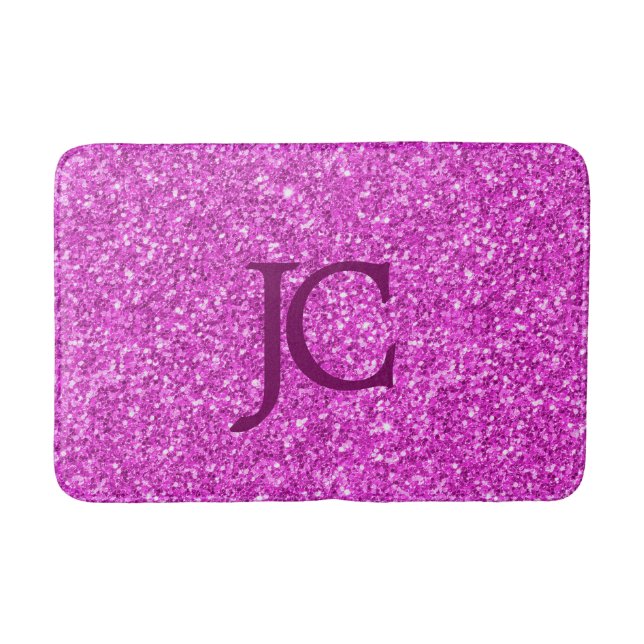 Hot Pink Faux Glitter Custom Monogram Bath Mat (Front)
