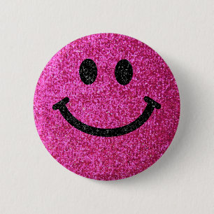 Hot pink faux glitter face 6 cm round badge