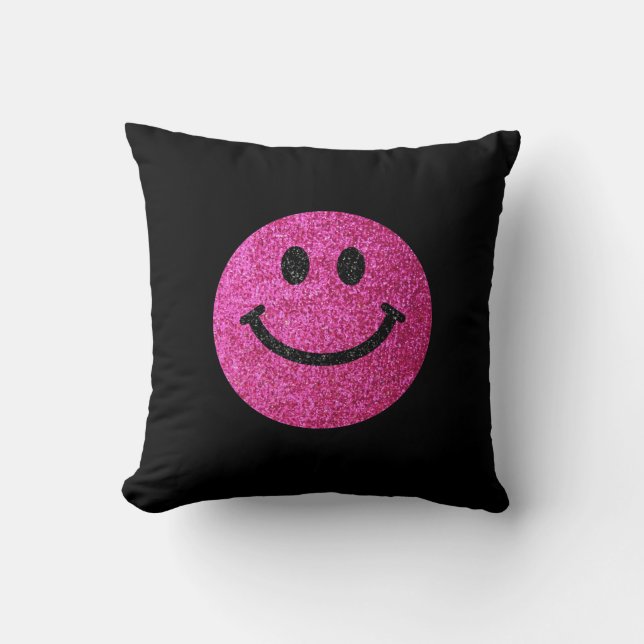 Hot pink faux glitter face cushion (Front)